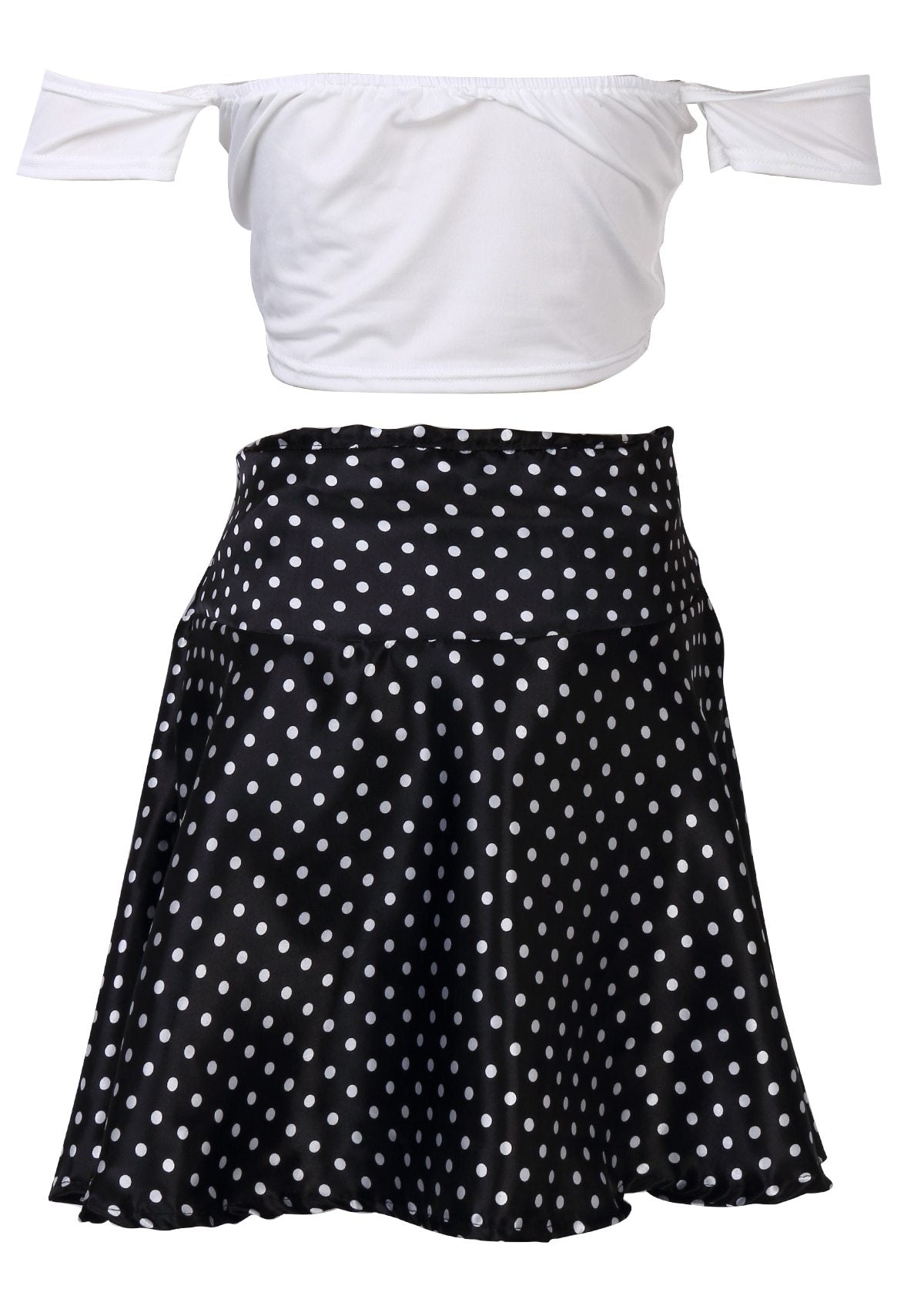 Short Bodycon  Crop Top+Dot Mini Skirt