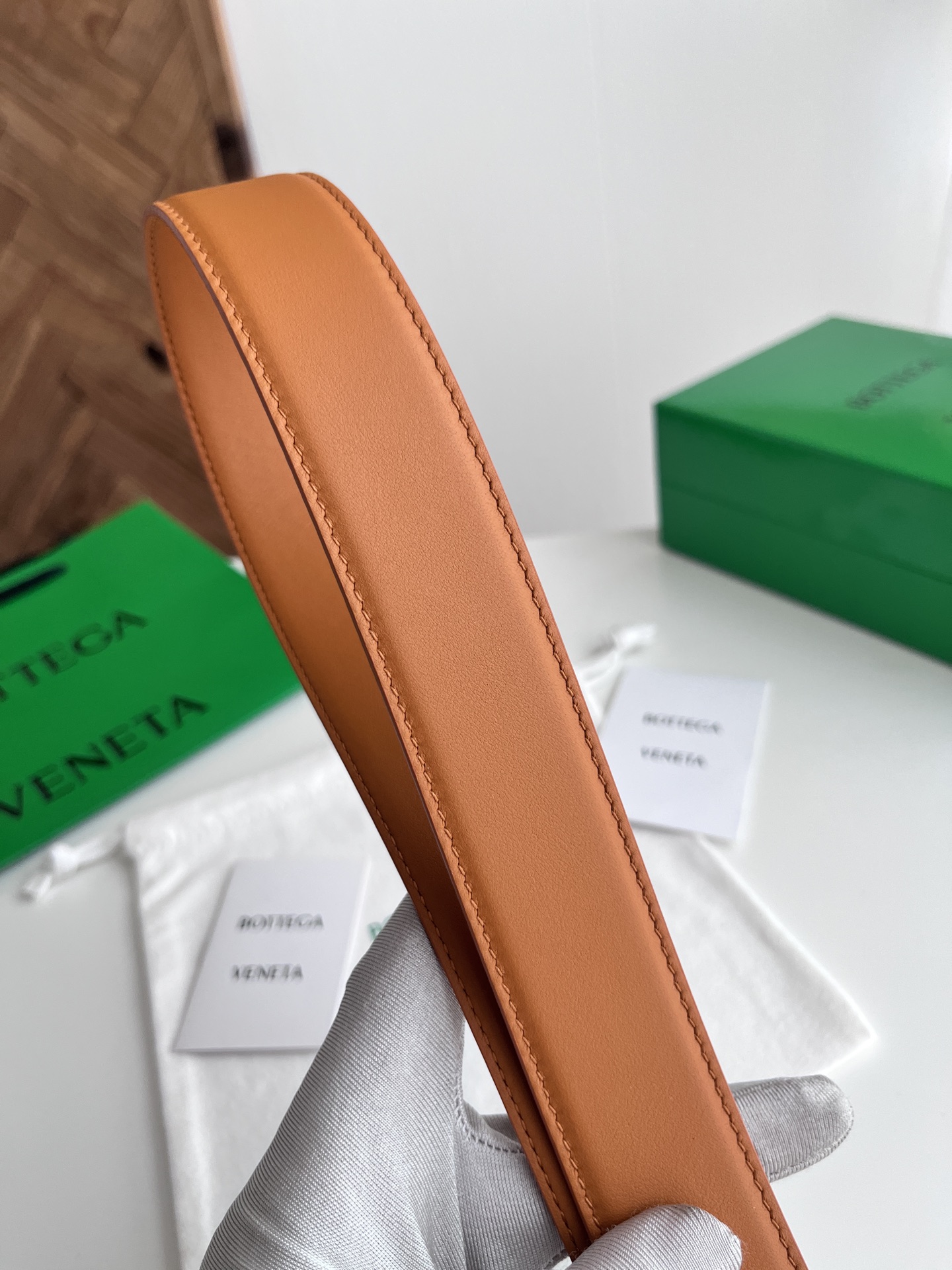 Bottega Veneta 25 smooth leather belt 3.5cm wide