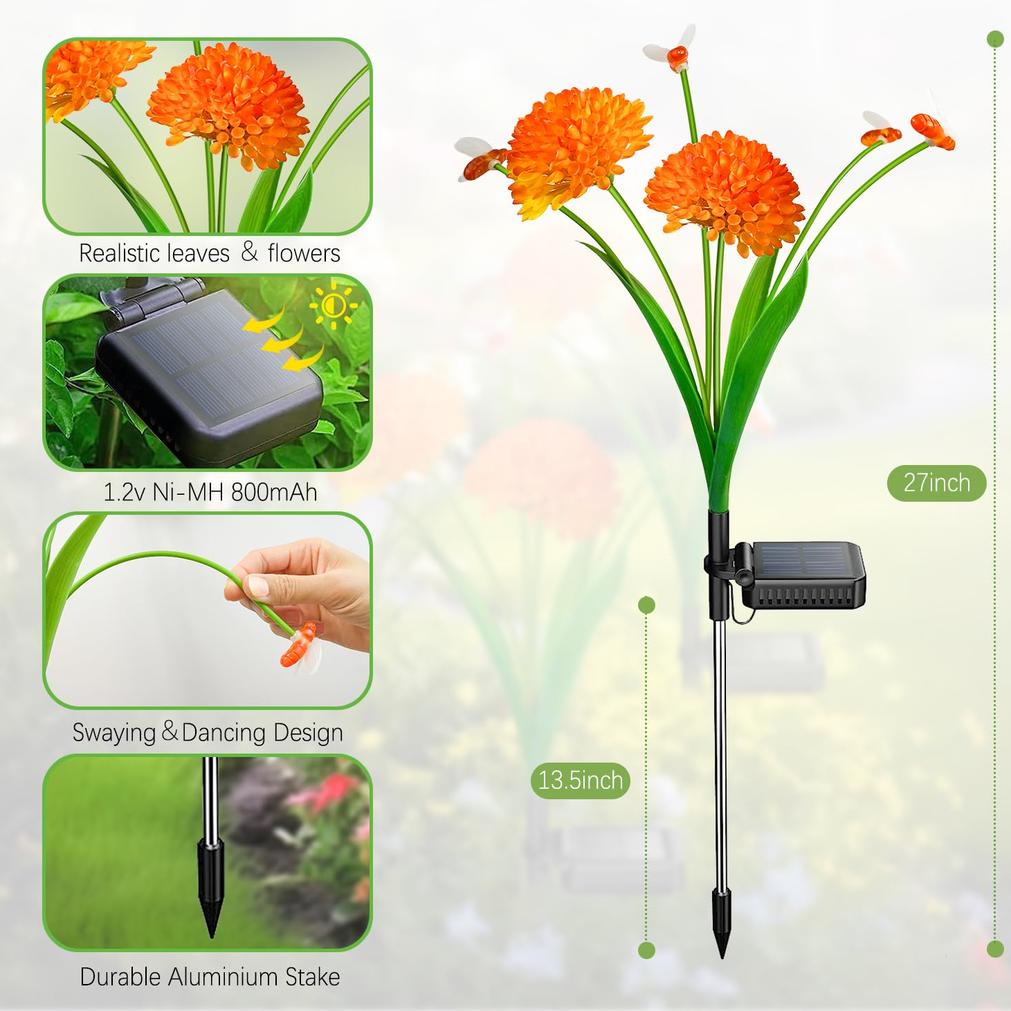 💥ON SALE💥Solar Swaying Bee Lights with Flowers, Waterproof Outdoor Garden Decor🐝🌸