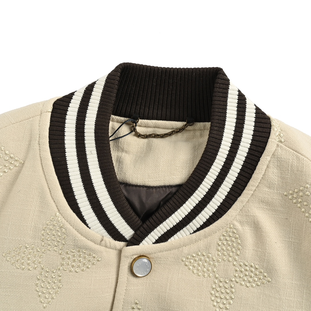 Louis Vuitton 24Fw embroidered monogram patchwork leather baseball jacket