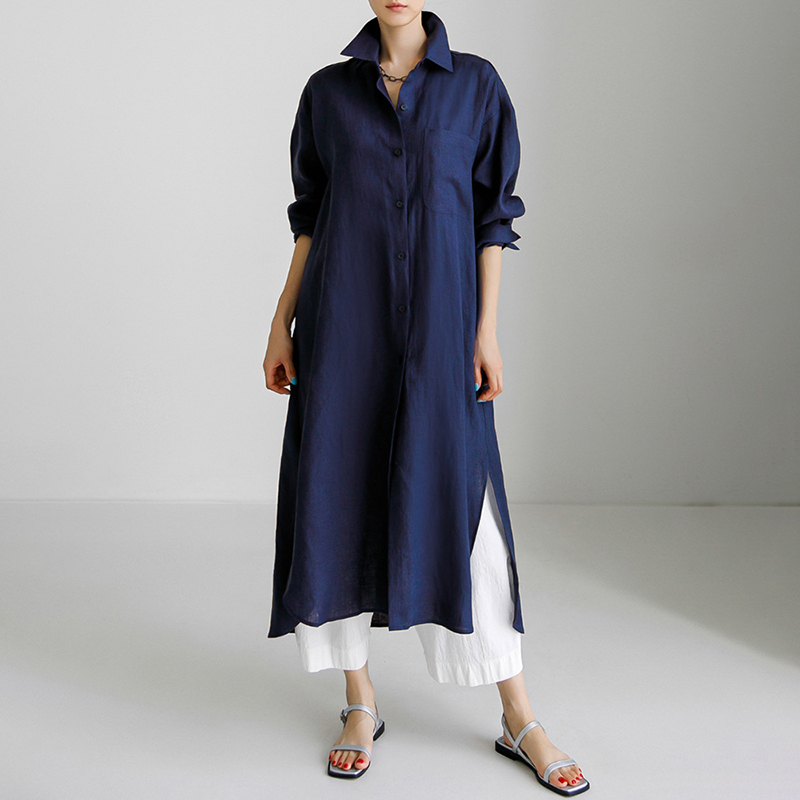 Solid Color Button Down Comfy Maxi Dress