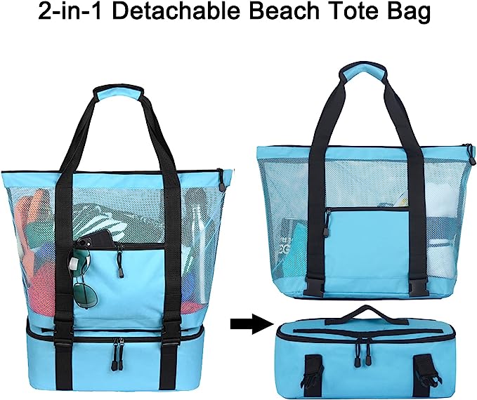 (🔥Last Day Promotion-SAVE 50% OFF)👜2-in-1 Portable Mesh Beach Tote Bag with Detachable Cooler🏖️BUY 2 GET 10% OFF & FREE SHIPPING！