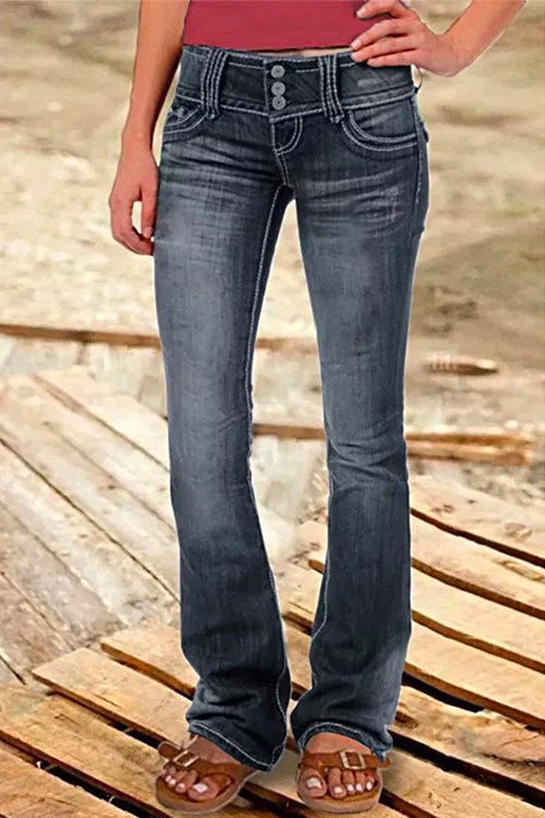 Heididress Button Down Bell Bottom Jeans with Pockets