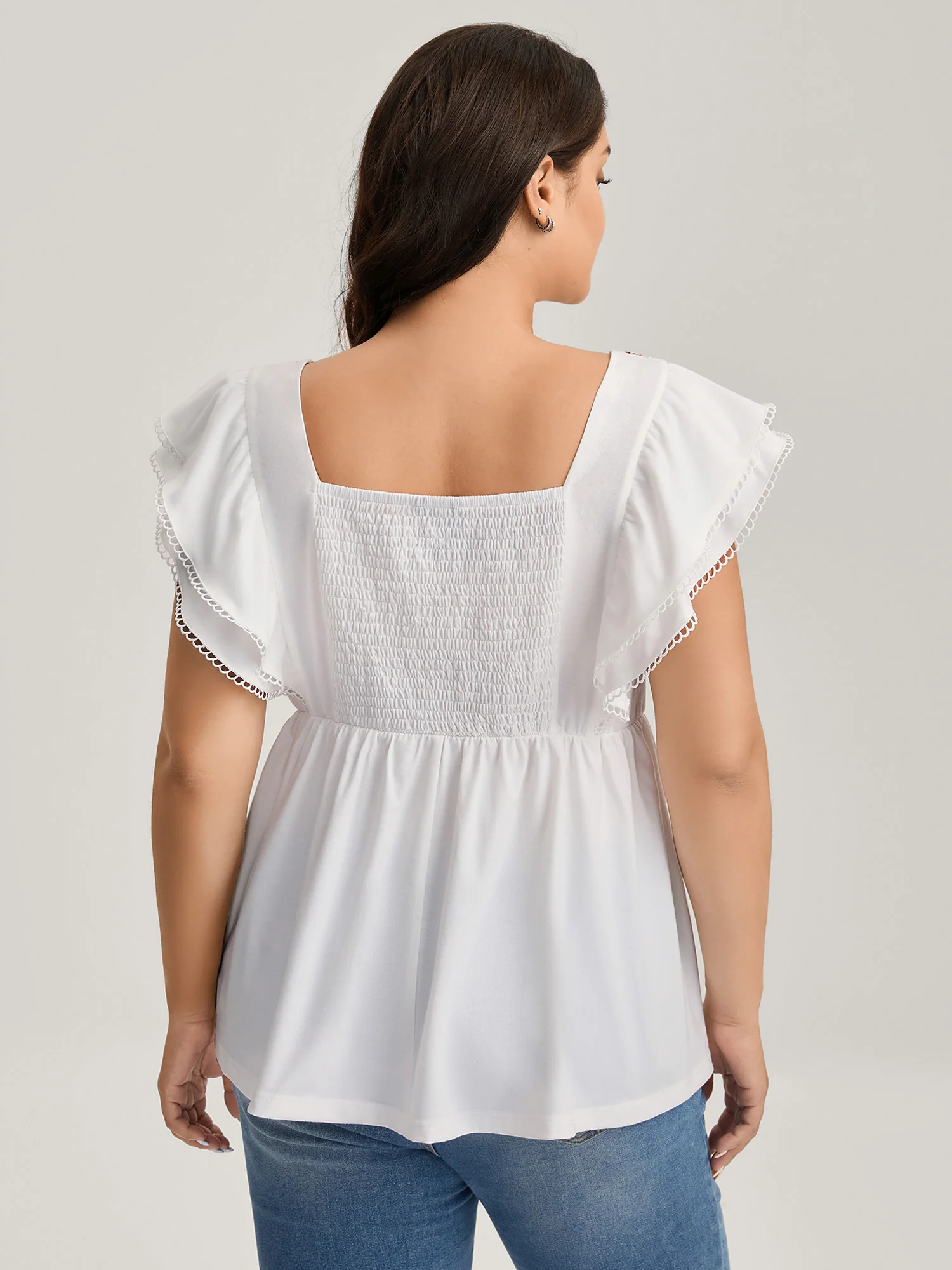 Floral Lace Stretchy Shirred Tank Top