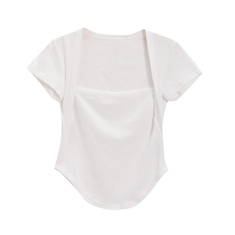 Square Collar Short Sleeve Women's Blouse