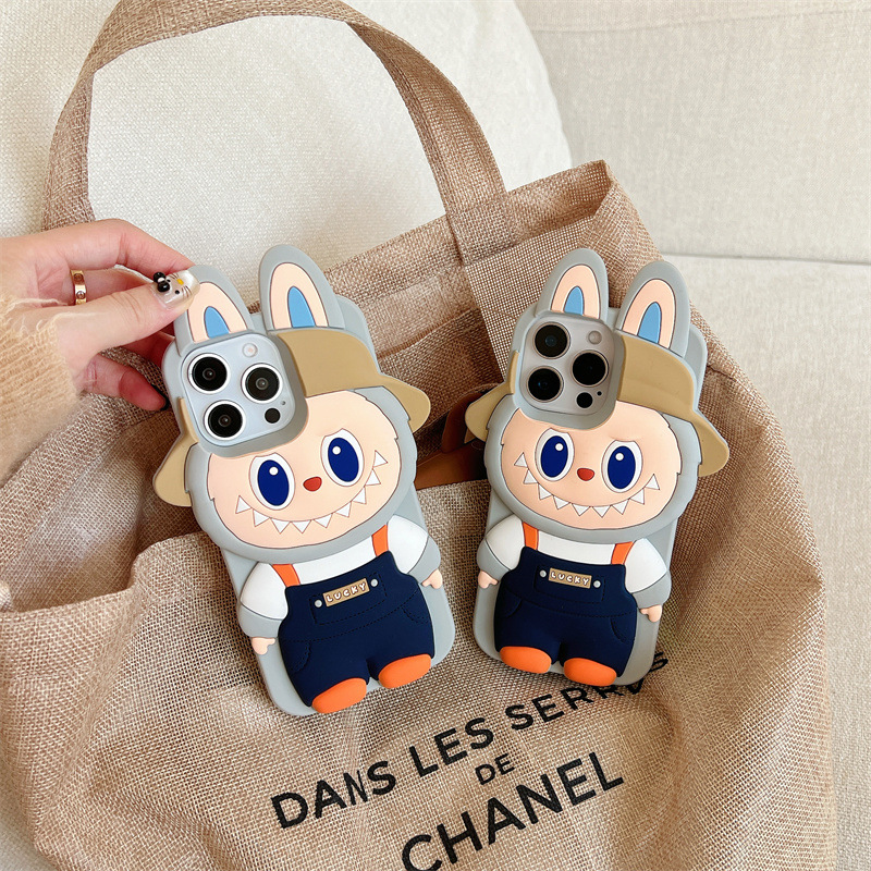 Labubu cartoon 3D hat phone case for iPhone