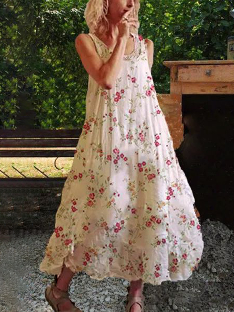 Vintage Floral Printed Maxi Dress
