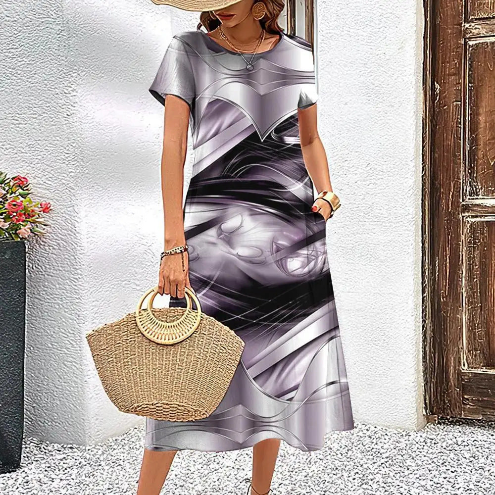 Casual Fashion Simple Line Pattern Top with Elegant A-Line Skirt