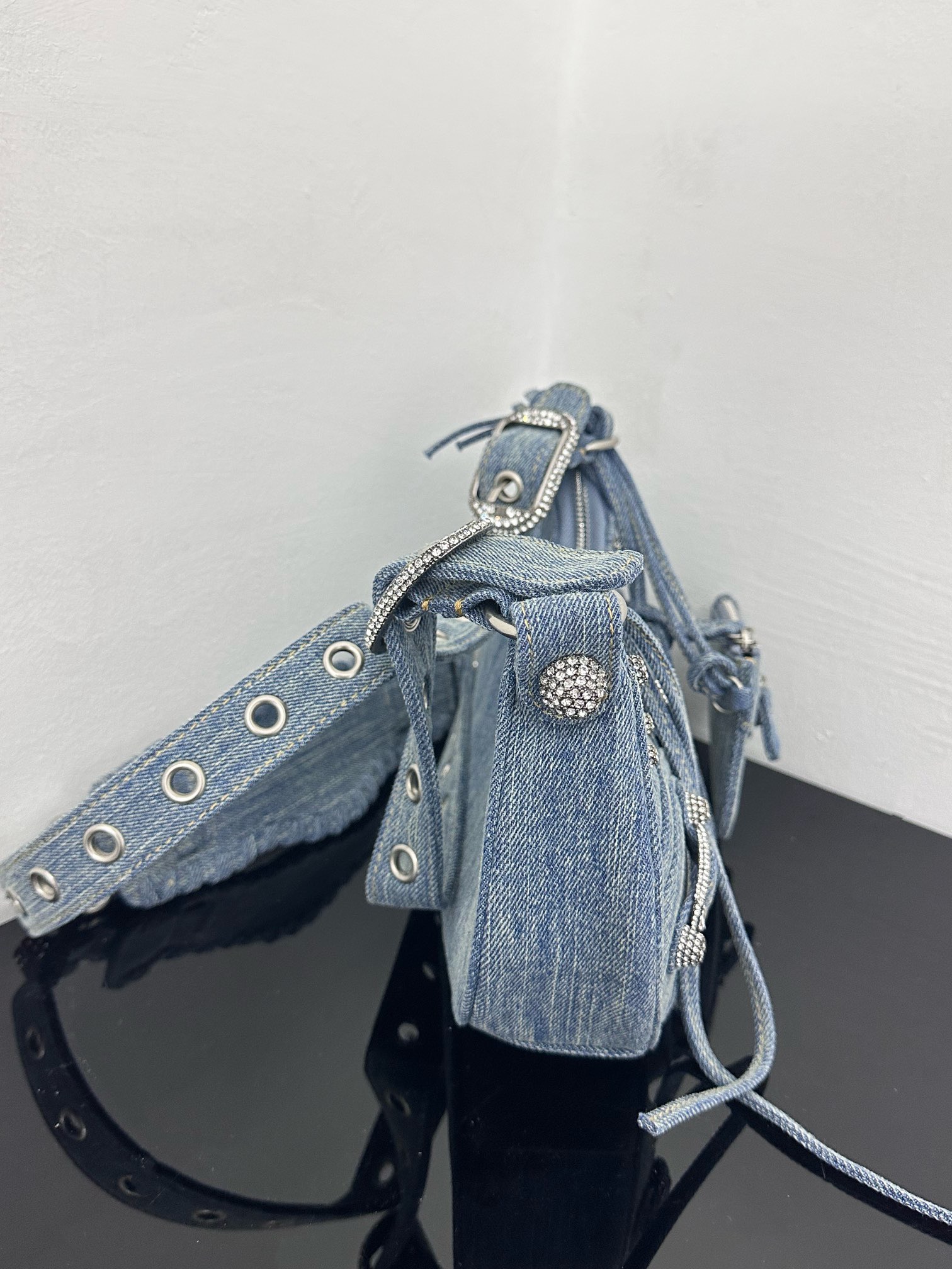 Balenciaga le cagole small denim motorcycle bag
