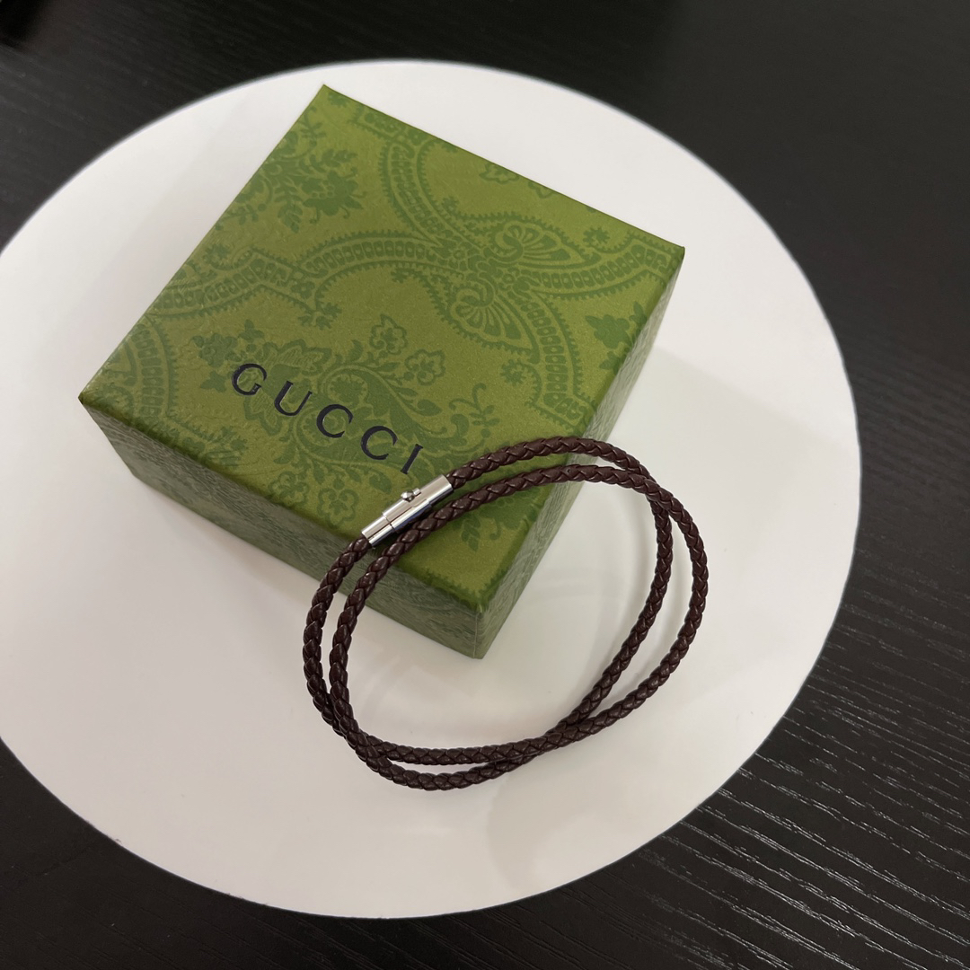 Gucci Brown Leather Braided Bracelet