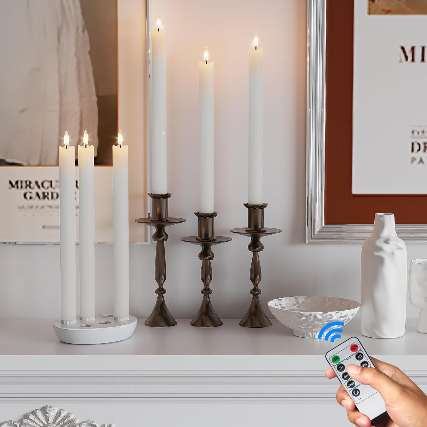 🔥LAST DAY 50% OFF🔥6 PCS Rechargeable Flameless Taper Candles with Charging Station