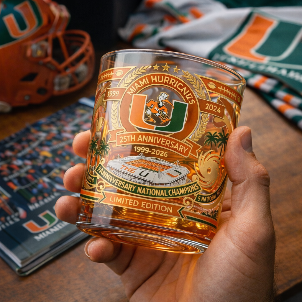 🥃 Miami Hurricanes Football – 25th Anniversary Whiskey Glass