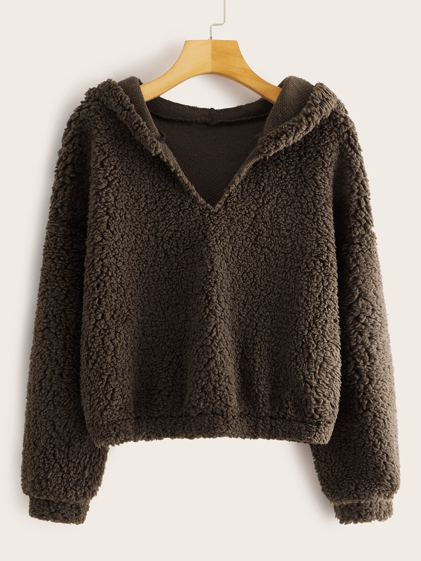 Drop Shoulder Hooded Teddy Sweatshirt