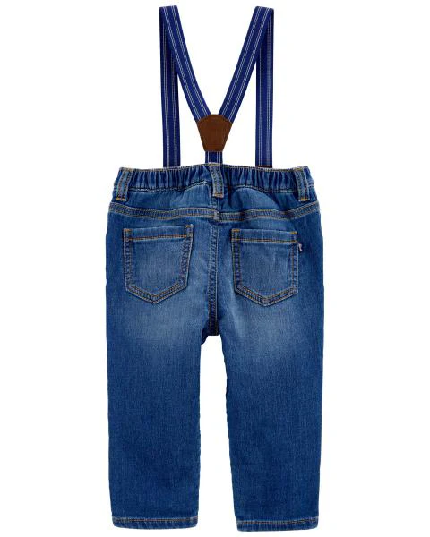 Oshkosh Polka-Dot Button-Front Bodysuit with Knit-Denim Suspender Pants