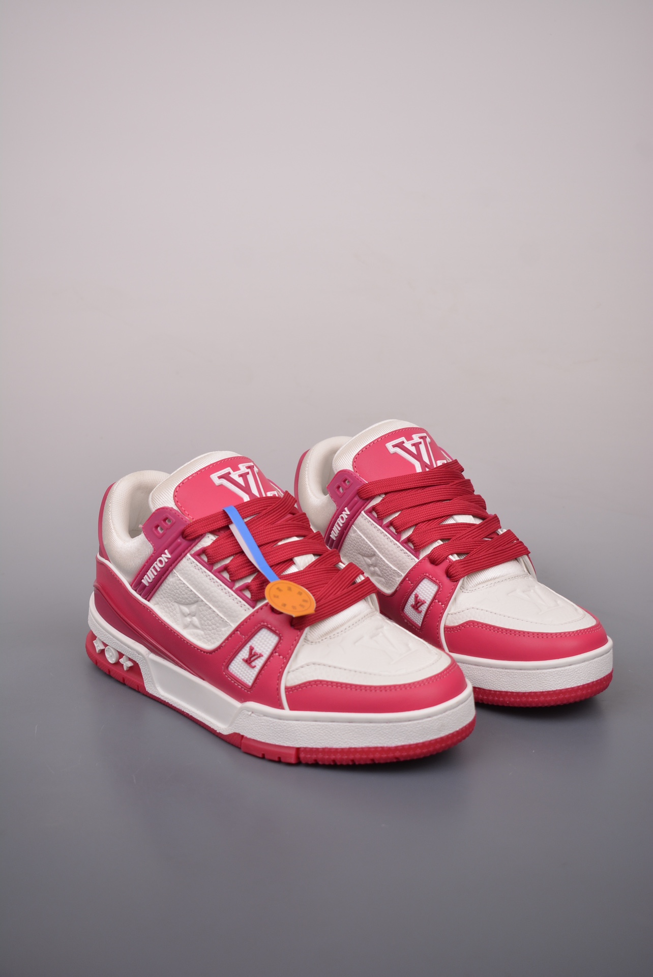 Louis Vuitton Trainer Sneaker Low Rose Red and White Embossed 1AA6WJ