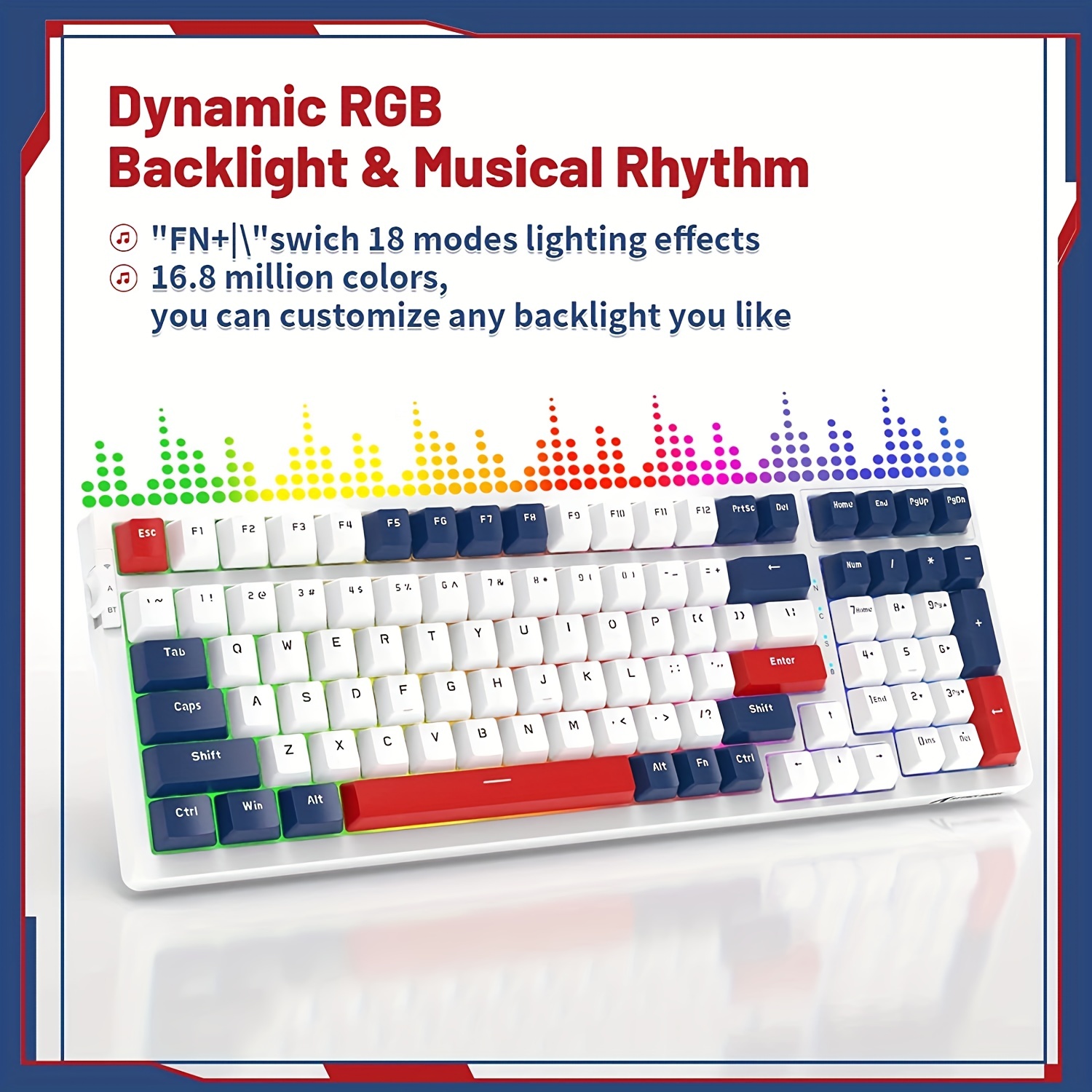 Yacht Blue K98 96% Wireless Mechanical Keyboard - Tri-Mode BT5.0/2.4G/USB-C 100 Keys, Hot-Swappable RGB & Coiled Cable for MAC, Windows & Android