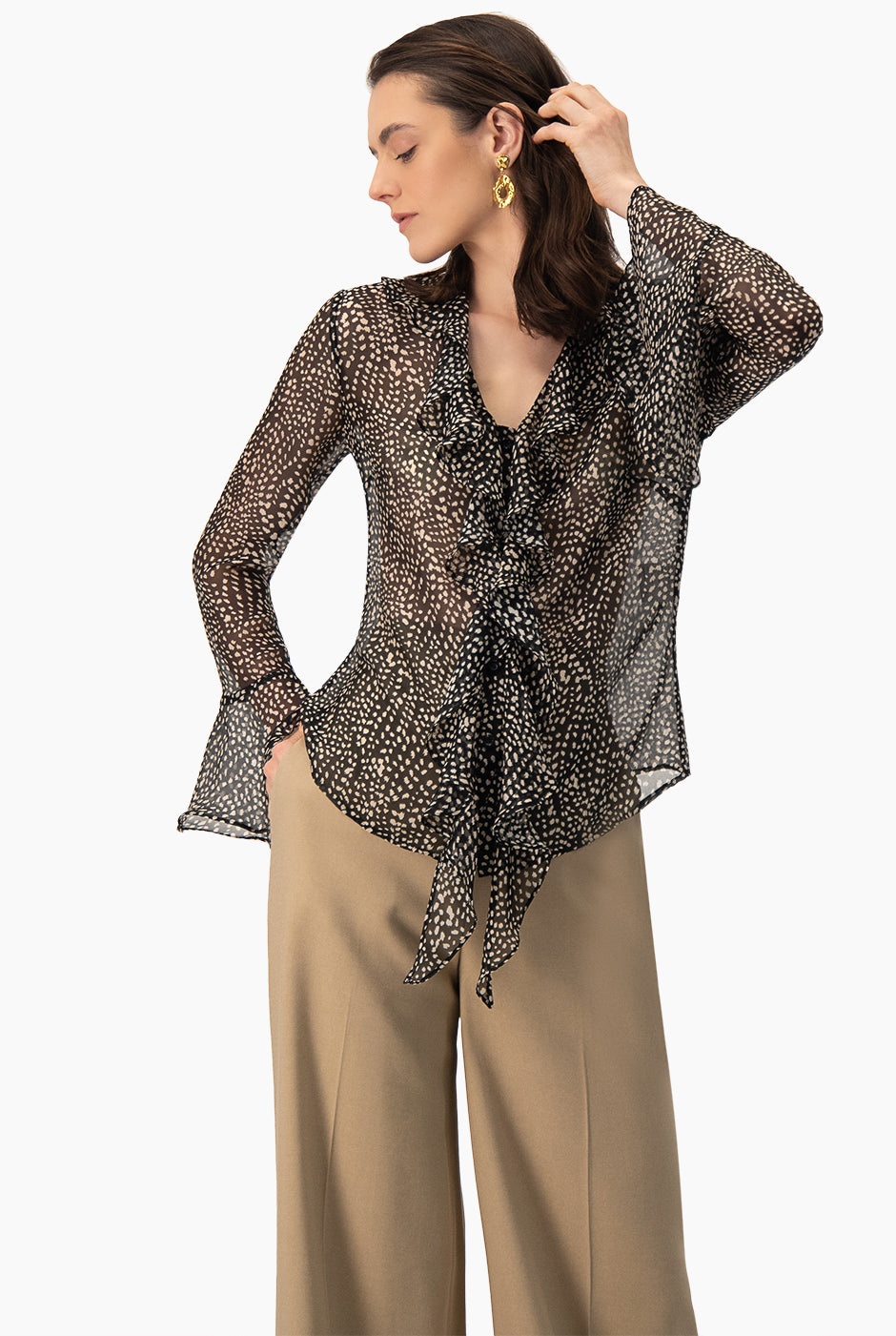 Blusa estampada con volantes