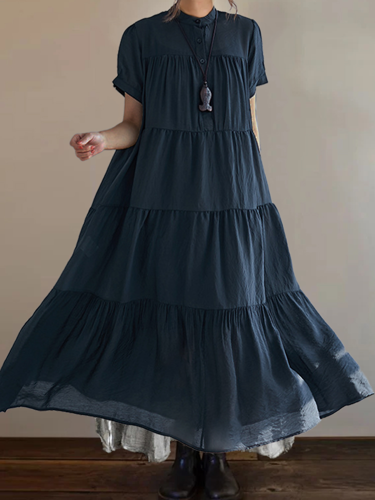 Oversize Tiered Wide Skirt Flowy Maxi Dress
