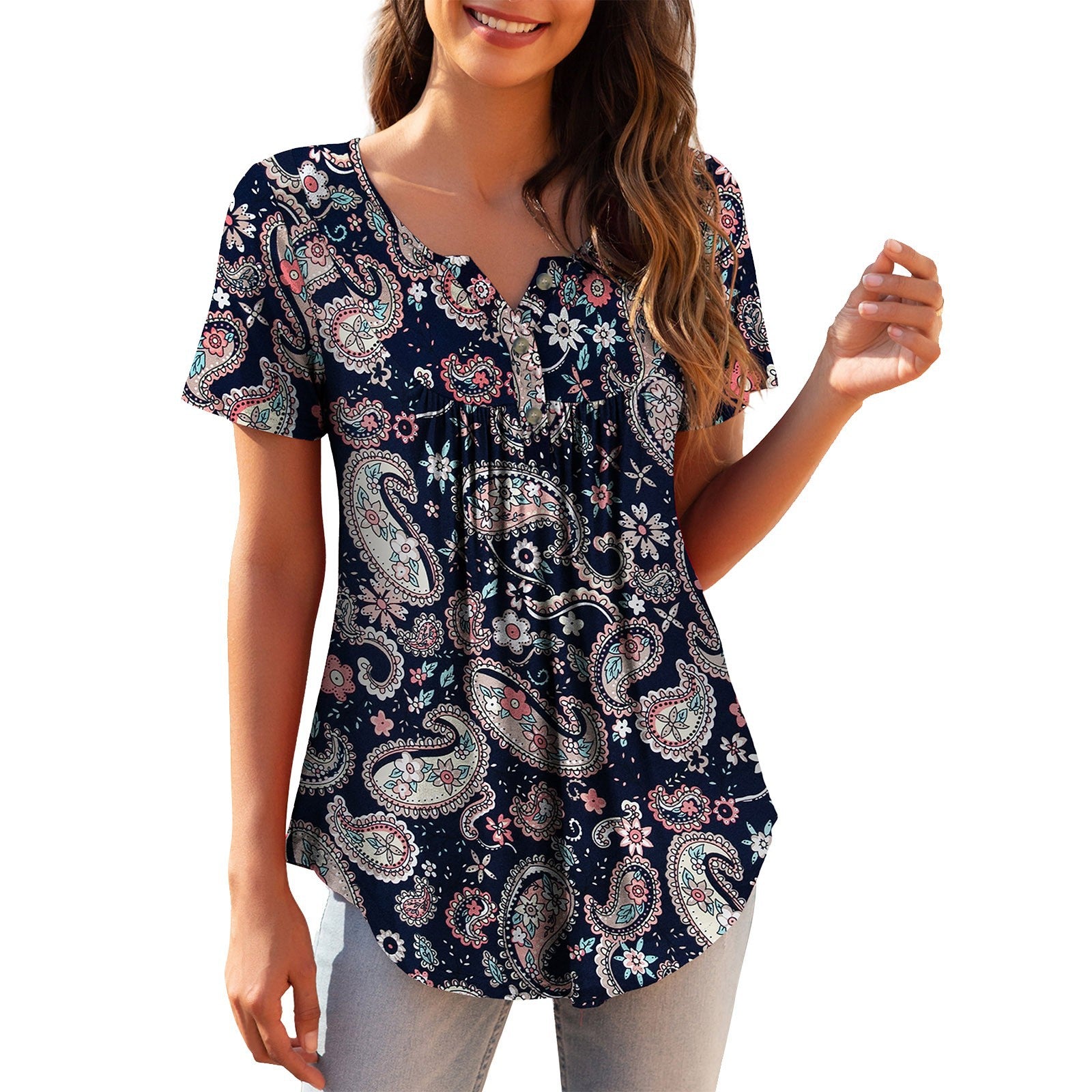 Button-Up Loose T-Shirt Top for Versatile Outfits