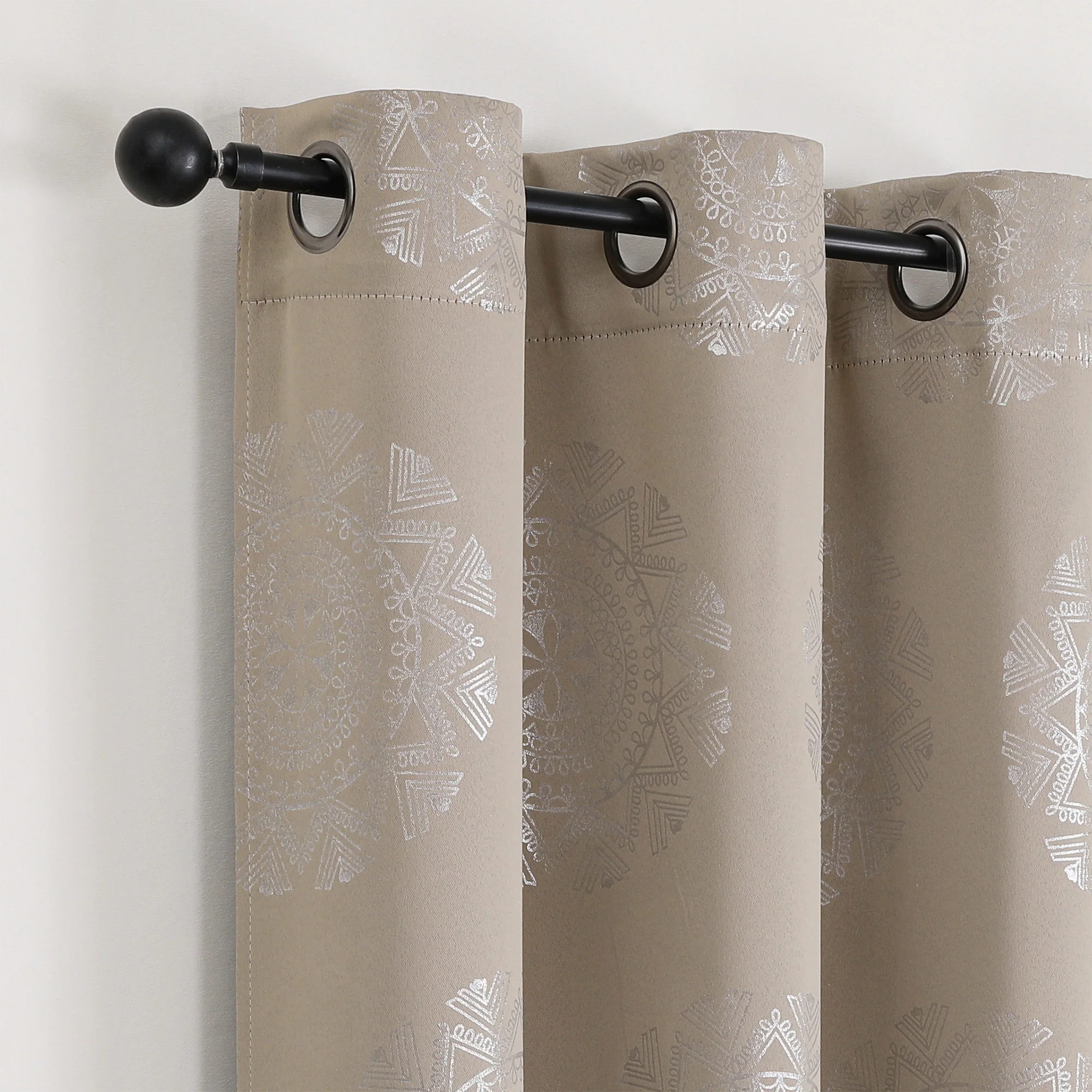 Apollo Aztec Metallic Printed Grommet Window Panel, 52x84 Inches