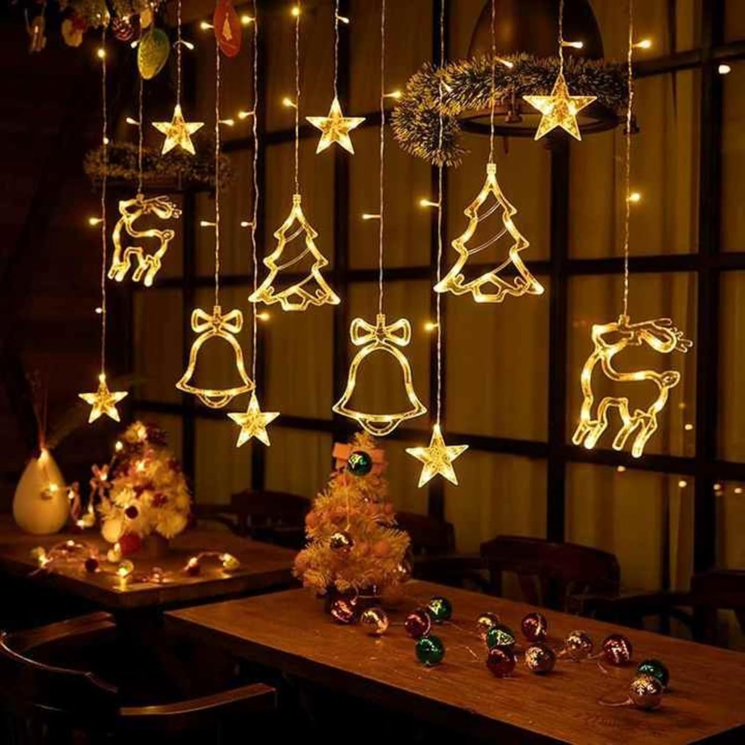 ✨Flash Sale✨Solar String Elk Christmas Tree Curtain Lights，Outdoor Waterproof