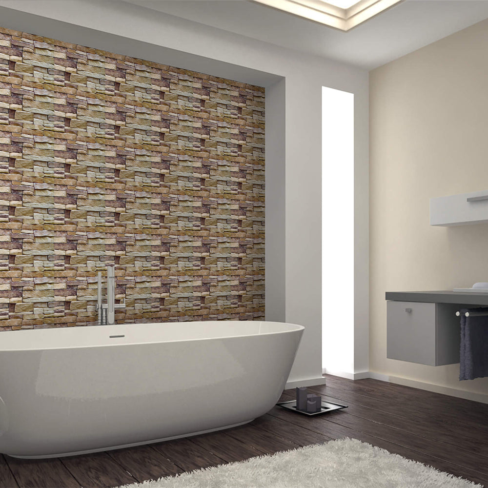 3D Vintage Brown Stone Peel and Stick Wall Tile