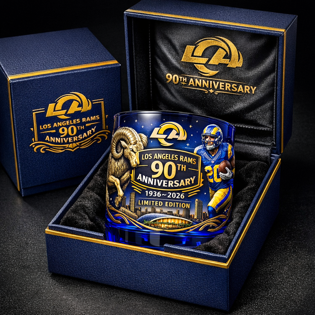 Los Angeles Rams 90th Anniversary whiskey glass