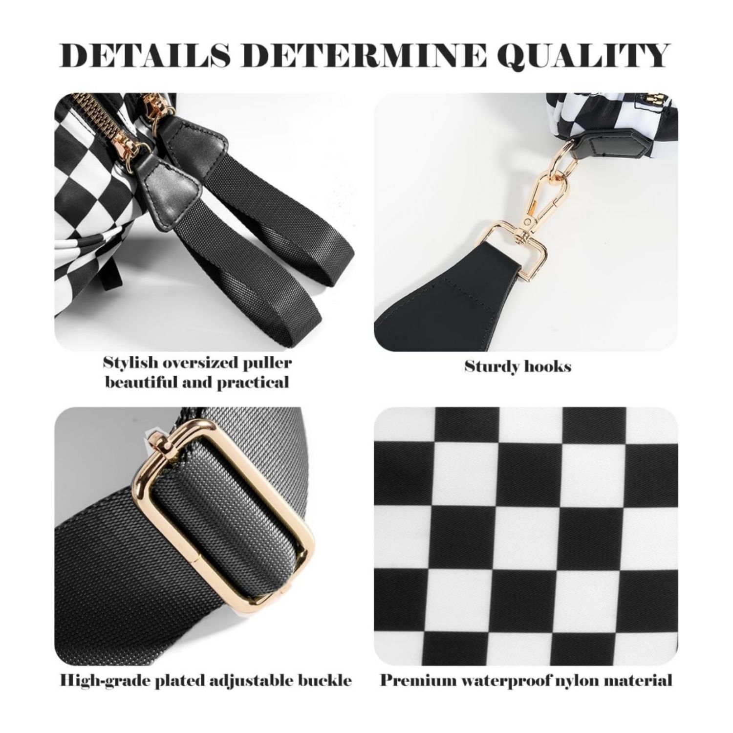 💥ON SALE💥Black and White Checkered Crossbody Nylon Bum Bag Plus Size Friendly Fanny Pack