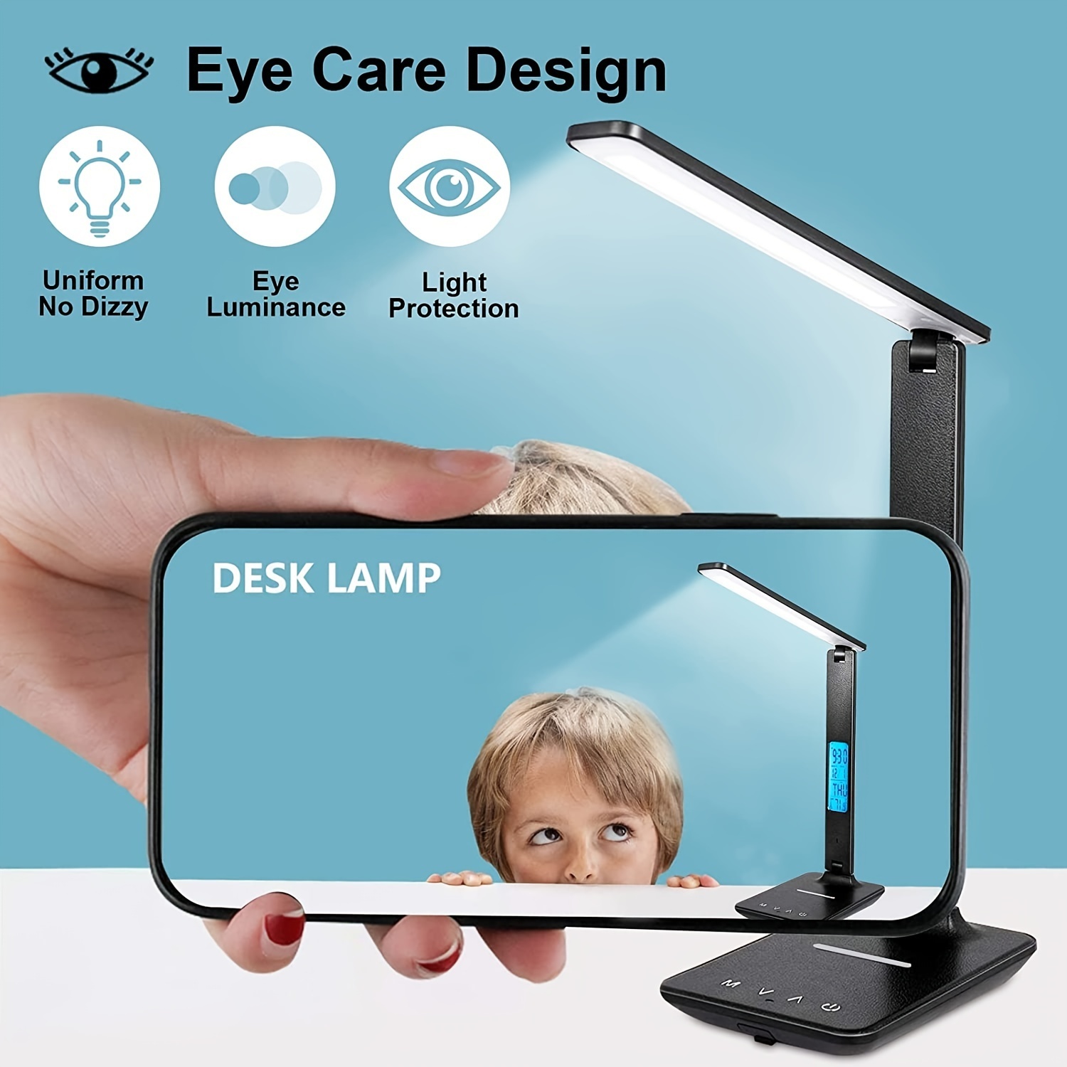 1pc OTHAI LED Desk Lamp, Office Table Lamp With Wireless Charger, Suitable For Home, Office Dimmable Desk Lamp, With USB Charging Port, Built-in Clock, Calendar, Thermometer And Reading Desk Lamp