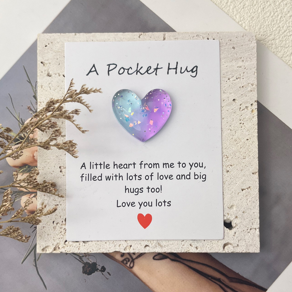 💕💕Little Heart Pocket Hugs Love Symbol Card (Cute resin heart decorative gift with an encouraging greeting)