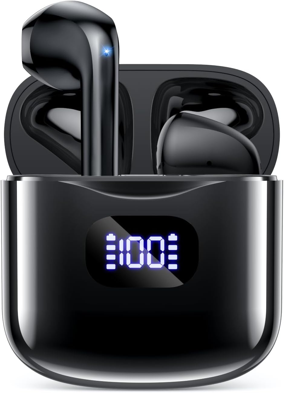 Wireless Earbuds, Bluetooth 5.3 Headphones 40Hrs Playtime with Charging Case, IPX5 Waterproof Stereo in-Ear Earphones with Microphone for iOS Android Cell Phone Sports Workout, Black