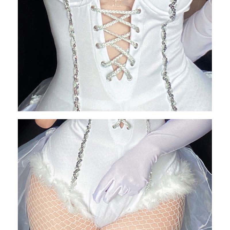 Cosplay Bunny Ears Lace Jumpsuit Lingerie Fishnet Stockings Set