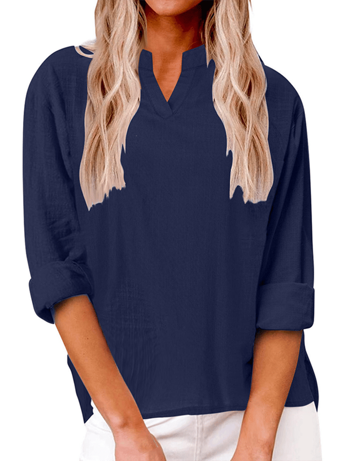 Women's V-Neck Long Sleeve Loose Design Casual Shirt