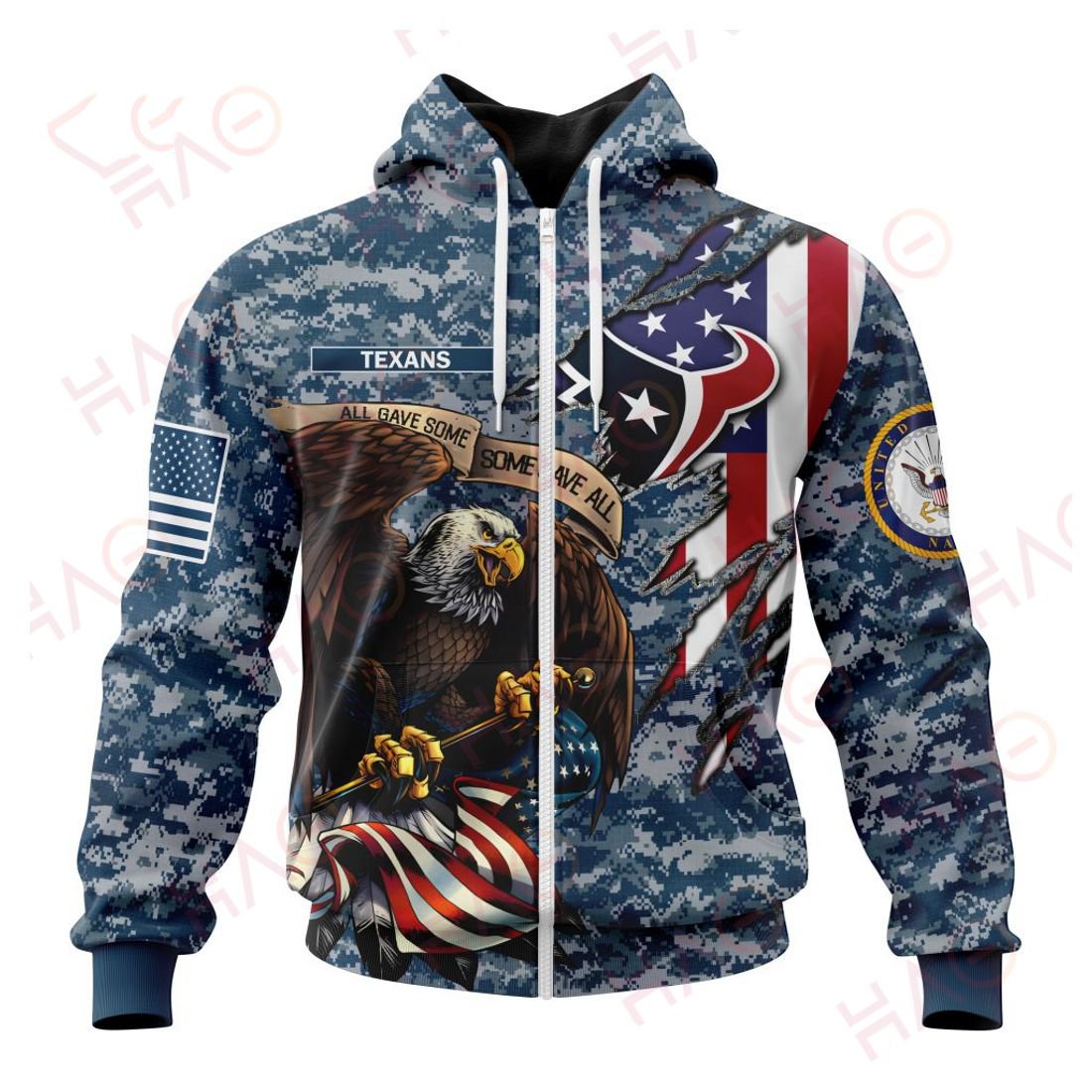 HOUSTON TEXANS 3D HOODIE US NAVY VETERANS
