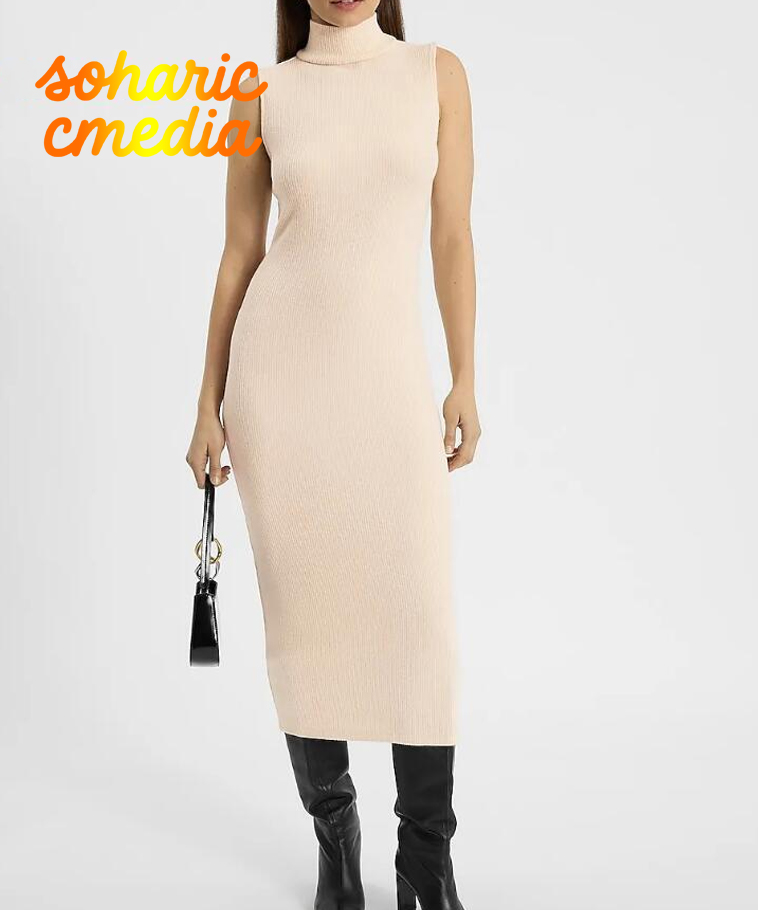 Ribbed Sleeveless Mock Neck Midi Dress