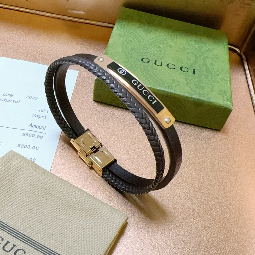 Gucci Black Braided Gold Bracelet