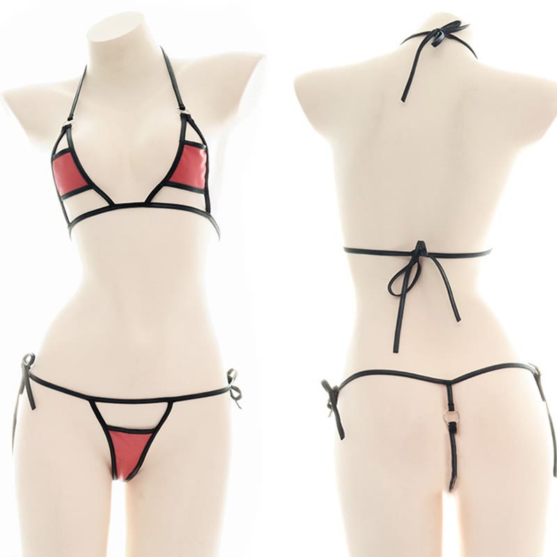 Hollow Out Lace-up Bikini Lingerie Set
