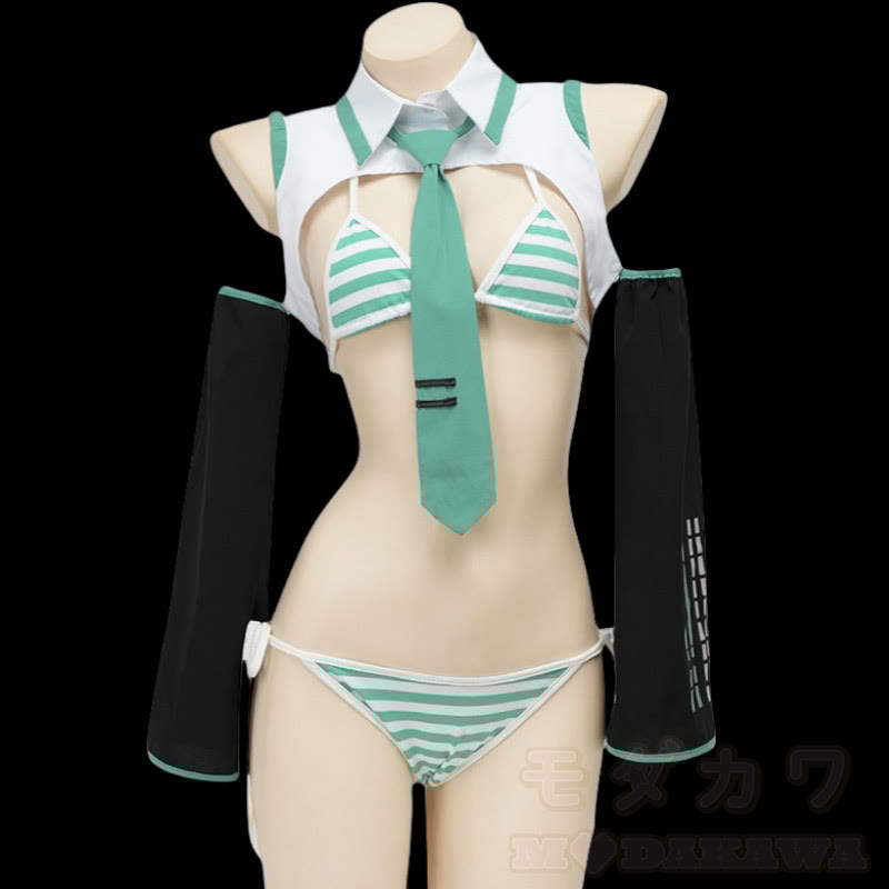 Stripe Bikini Tie Top Lingerie Set