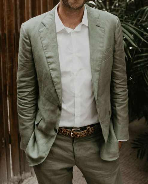 Men's Casual Solid Color Green Printed Western Long Sleeve Jacket Blazer