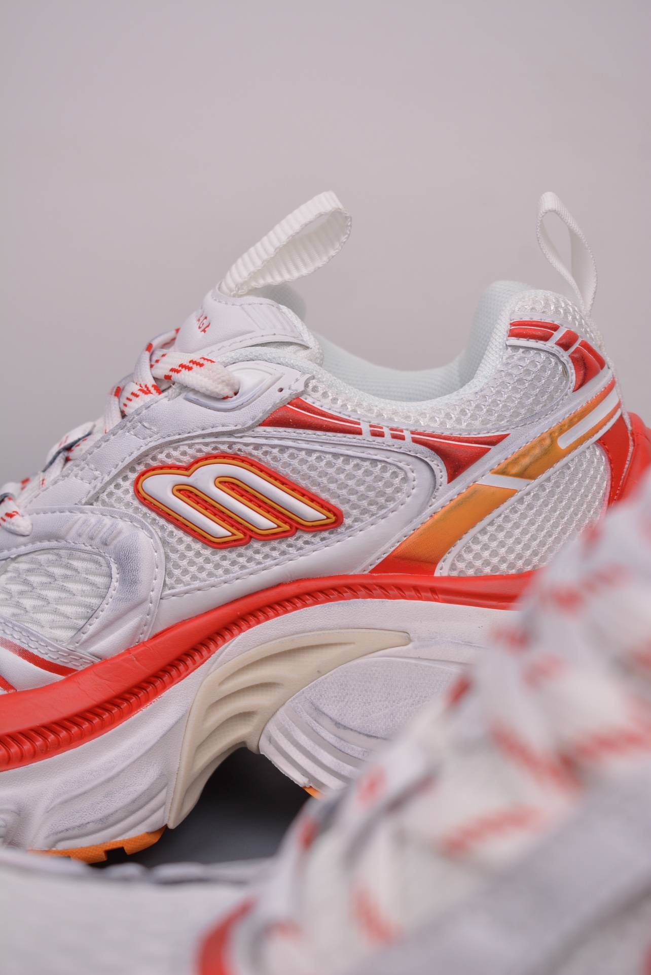 BALENCIAGA Cargo Sneaker 10XL Orange and White Distressed