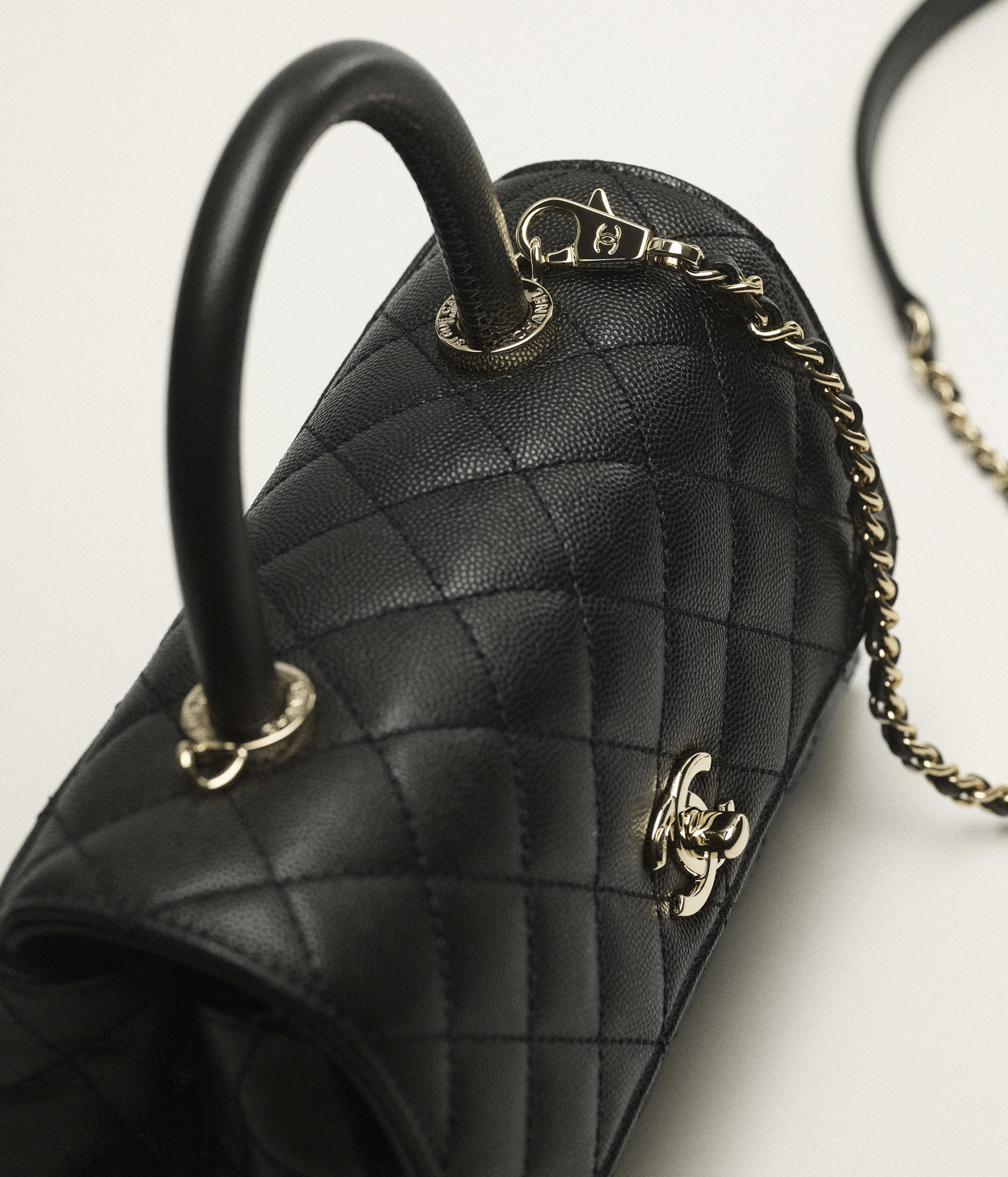 Chanel Flap Bag with Top Handle Grained Calfskin & Gold-Tone Metal Black A92991-B05061-94305