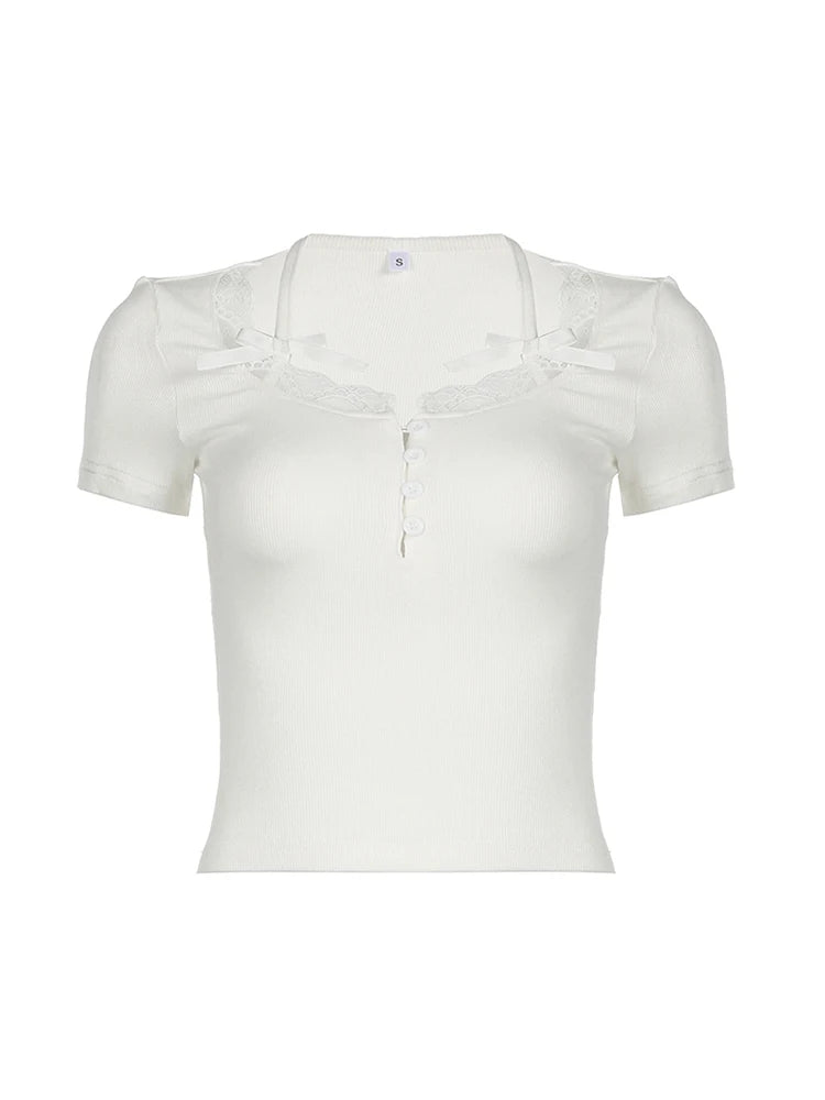 Lace and Bows Button Top