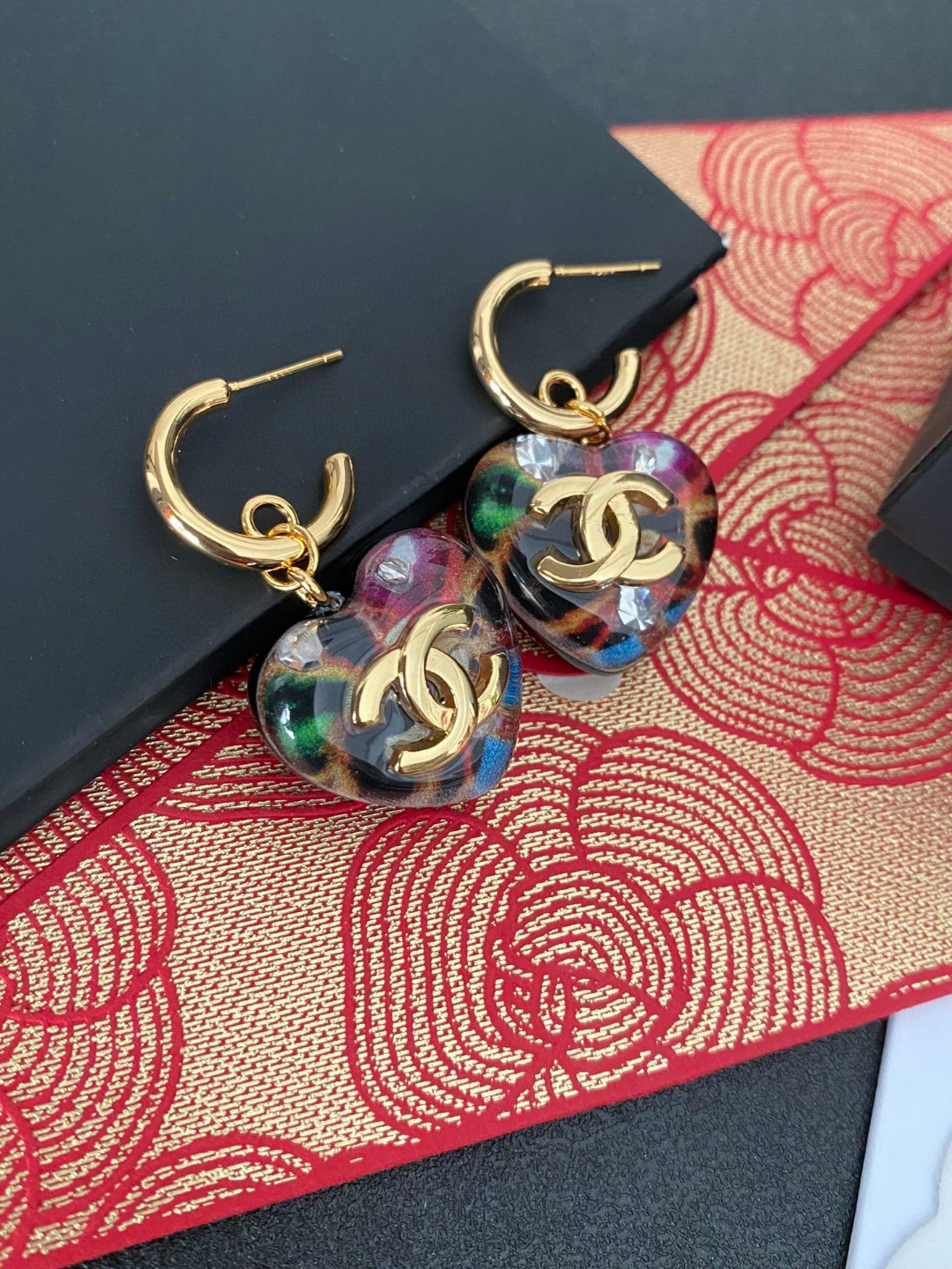 Chanel 24A Graffiti Camouflage Heart Earrings