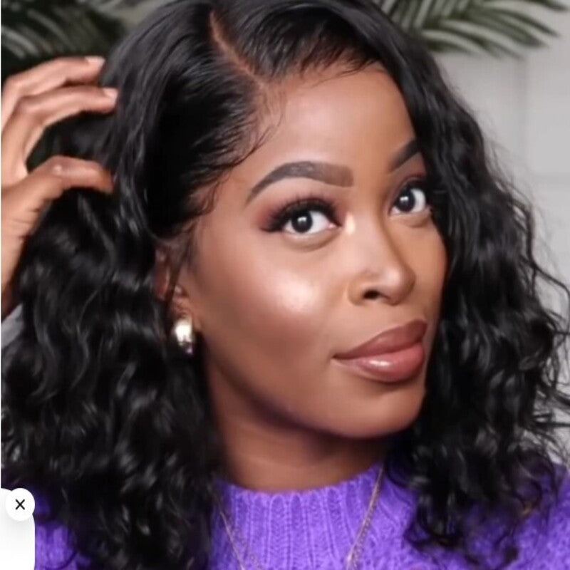 Lunawigs African American Female Side Parted Short Curly Hair - Bob Collection