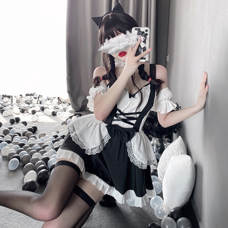 Ruffle Maid Lingerie Dress Stockings Set
