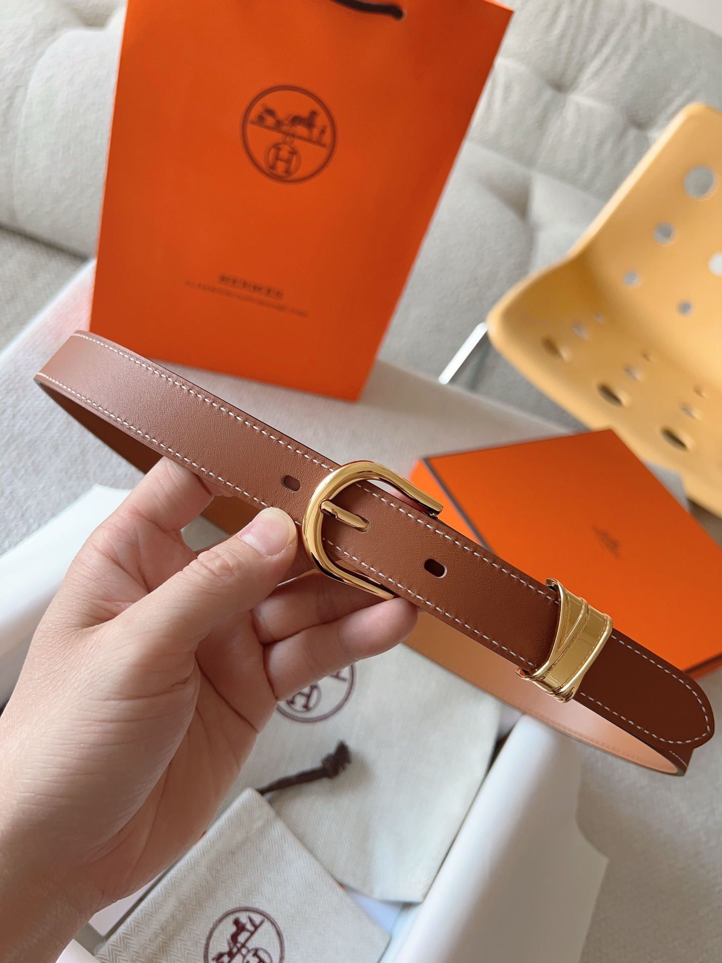Hermès Women's Calfskin Double-Sided Pin Buckle Belt 2.4cm Width