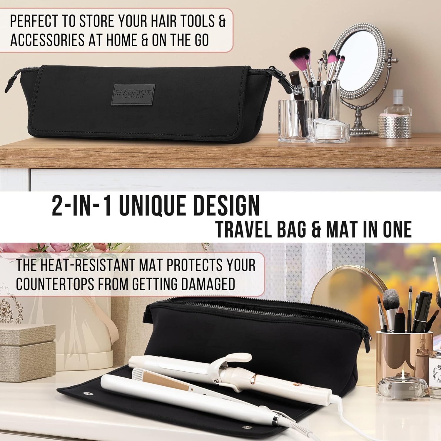 Large Capacity Hair Tools Travel Bag Heat Resistant Mat for Flat Irons