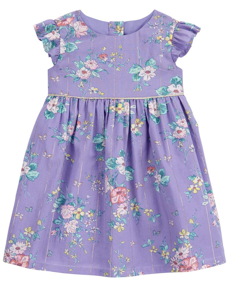 Oshkosh Metallic Stripe Floral Print Dress