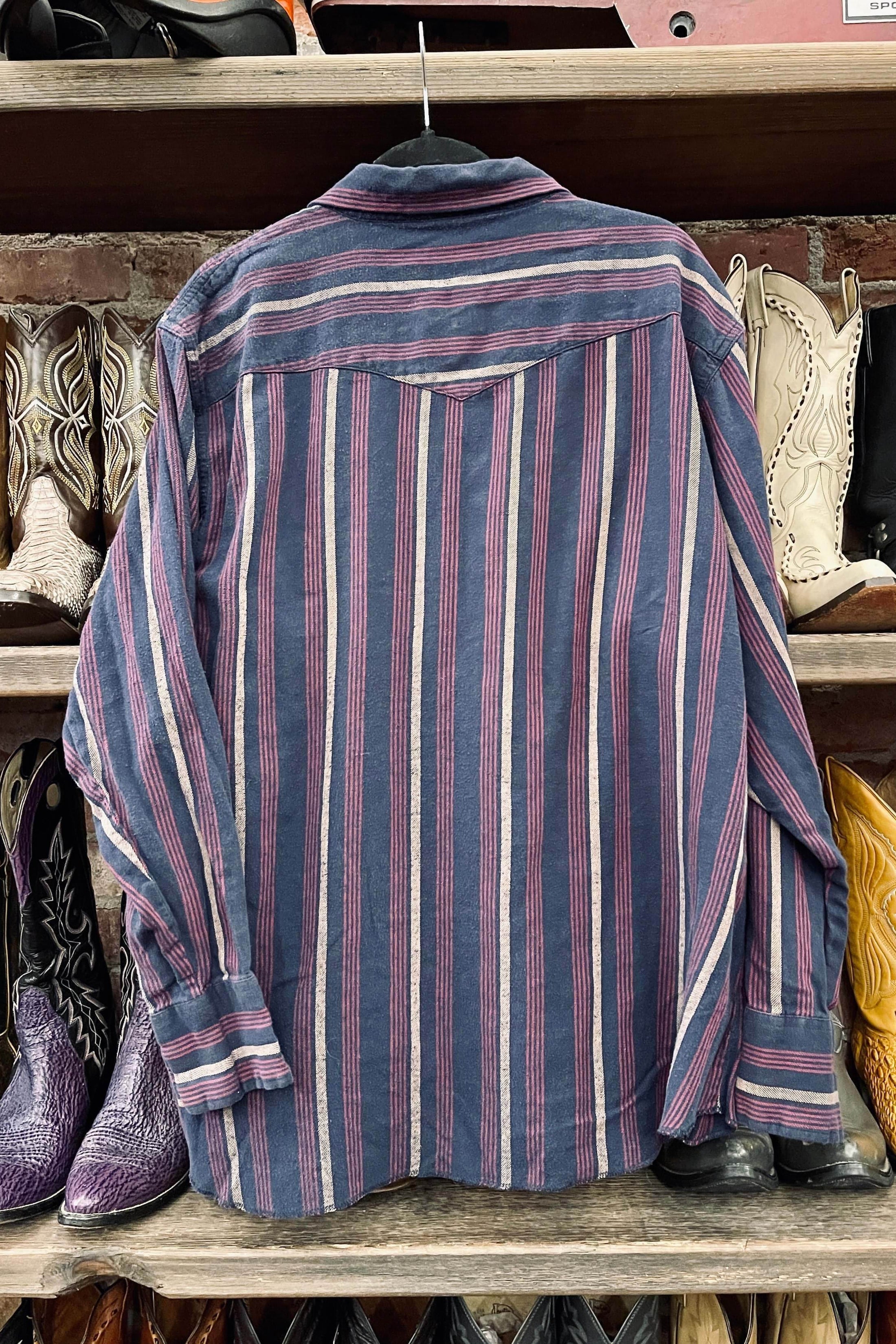 Men's casual retro striped print long sleeve lapel shirt