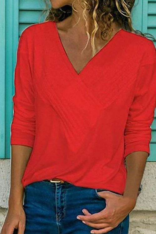 Heididress V-neck Long Sleeve Solid Basic Shirts